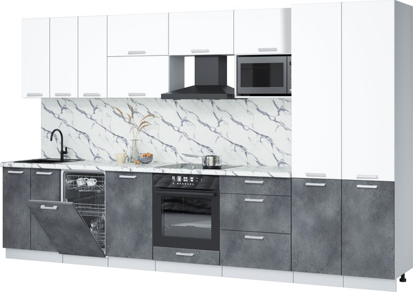 Изображение товара Кухонный гарнитур Интерлиния Мила Лайт 3.5-ПМ4 (белый платинум/бетон портленд/белый гранит)