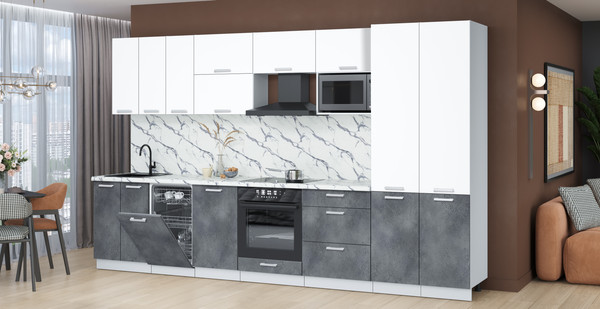 Изображение товара Кухонный гарнитур Интерлиния Мила Лайт 3.5-ПМ4 (белый платинум/бетон портленд/белый гранит)