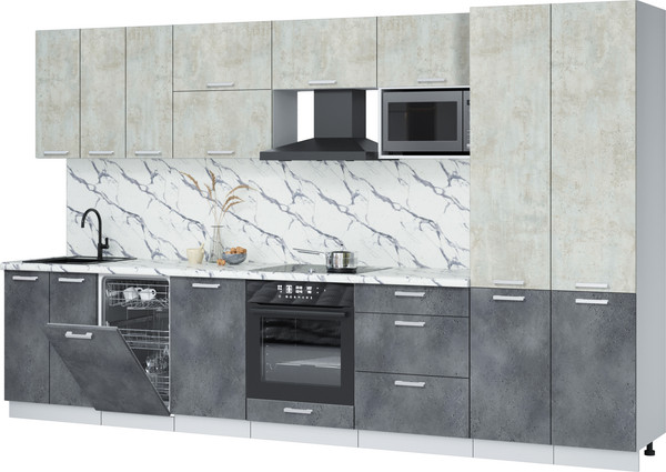 Изображение товара Кухонный гарнитур Интерлиния Мила Лайт 3.5-ПМ4 (бетон лайт/бетон портленд/белый гранит)