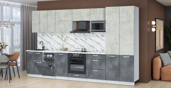 Изображение товара Кухонный гарнитур Интерлиния Мила Лайт 3.5-ПМ4 (бетон лайт/бетон портленд/белый гранит)