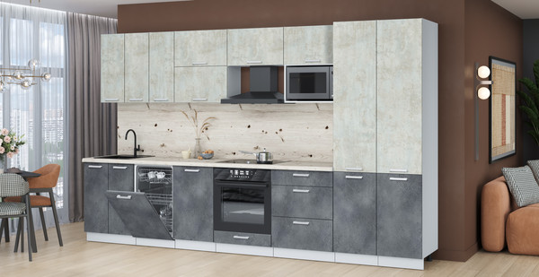 Изображение товара Кухонный гарнитур Интерлиния Мила Лайт 3.5-ПМ4 ( бетон лайт/бетон портленд/бискайская сосна)