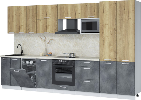 Изображение товара Кухонный гарнитур Интерлиния Мила Лайт 3.5-ПМ4 (дуб золотой/бетон портленд/опал светлый)