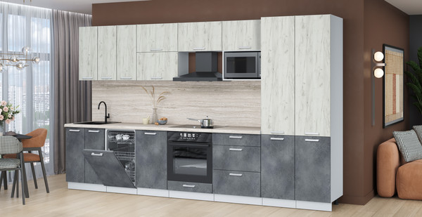 Изображение товара Кухонный гарнитур Интерлиния Мила Лайт 3.5-ПМ4 ( дуб белый/бетон портленд/травертин серый)