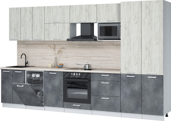 Изображение товара Кухонный гарнитур Интерлиния Мила Лайт 3.5-ПМ4 ( дуб белый/бетон портленд/травертин серый)