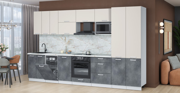 Изображение товара Кухонный гарнитур Интерлиния Мила Лайт 3.5-ПМ4  (персидский жемчуг/бетон портленд/серый каспий)