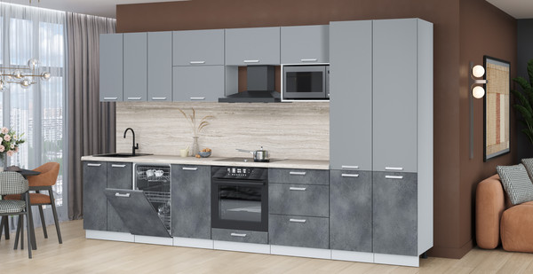 Изображение товара Кухонный гарнитур Интерлиния Мила Лайт 3.5-ПМ4  (серебро/бетон портленд/травертин серый)