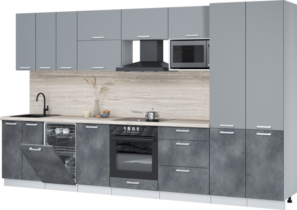 Изображение товара Кухонный гарнитур Интерлиния Мила Лайт 3.5-ПМ4  (серебро/бетон портленд/травертин серый)
