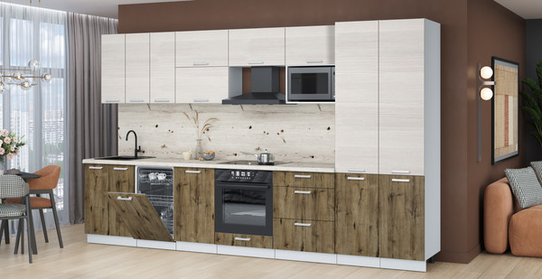 Изображение товара Кухонный гарнитур Интерлиния Мила Лайт 3.5-ПМ4 ( вудлайн кремовый/дуб веллингтон/бискайская сосна)