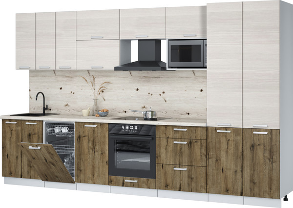 Изображение товара Кухонный гарнитур Интерлиния Мила Лайт 3.5-ПМ4 ( вудлайн кремовый/дуб веллингтон/бискайская сосна)