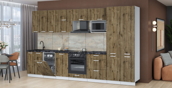 Изображение товара Кухонный гарнитур Интерлиния Мила Лайт 3.5-ПМ4  (дуб веллингтон/дуб веллингтон/кастилло темный)