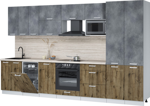 Изображение товара Кухонный гарнитур Интерлиния Мила Лайт 3.5-ПМ4 (бетон портленд/дуб веллингтон/травертин серый)