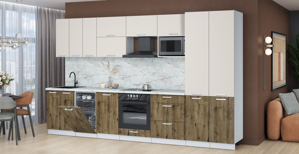 Изображение товара Кухонный гарнитур Интерлиния Мила Лайт 3.5-ПМ4 (персидский жемчуг/дуб веллингтон/серый каспий)