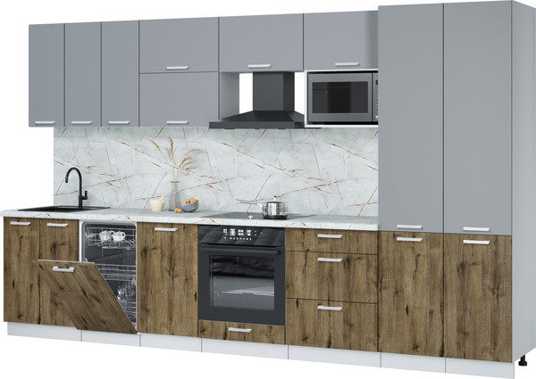 Изображение товара Кухонный гарнитур Интерлиния Мила Лайт 3.5-ПМ4 (серебро/дуб веллингтон/травертин серый)