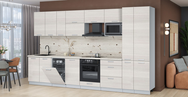 Изображение товара Кухонный гарнитур Интерлиния Мила Лайт 3.6-ПМ4 (вудлайн кремовый/вудлайн кремовый/бискайская сосна)