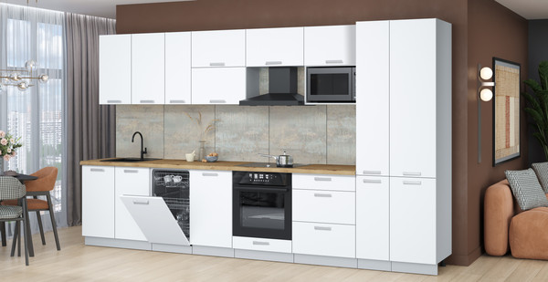 Изображение товара Кухонный гарнитур Интерлиния Мила Лайт 3.6-ПМ4 (белый платинум/белый платинум/дуб бунратти)