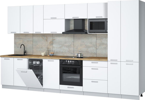 Изображение товара Кухонный гарнитур Интерлиния Мила Лайт 3.6-ПМ4 (белый платинум/белый платинум/дуб бунратти)