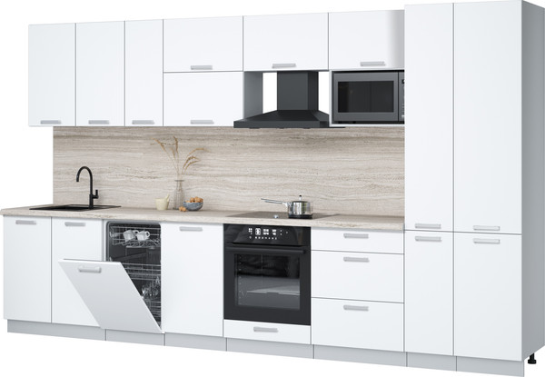 Изображение товара Кухонный гарнитур Интерлиния Мила Лайт 3.6-ПМ4 (белый платинум/белый платинум/травертин серый)