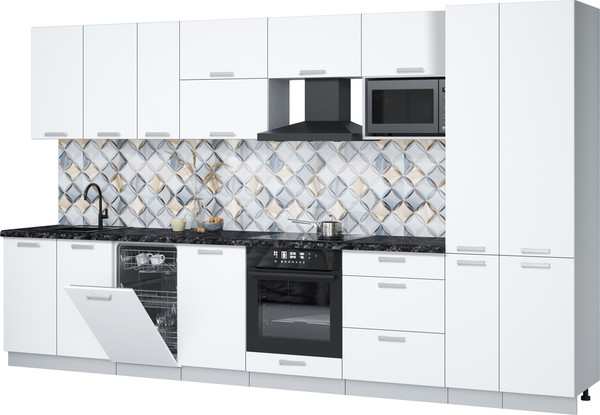 Изображение товара Кухонный гарнитур Интерлиния Мила Лайт 3.6-ПМ4 (белый платинум/белый платинум/кастилло темный)