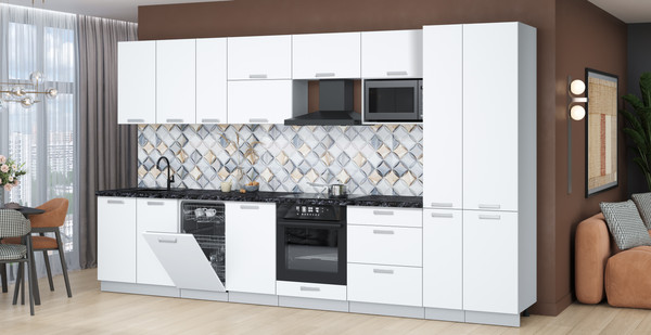 Изображение товара Кухонный гарнитур Интерлиния Мила Лайт 3.6-ПМ4 (белый платинум/белый платинум/кастилло темный)