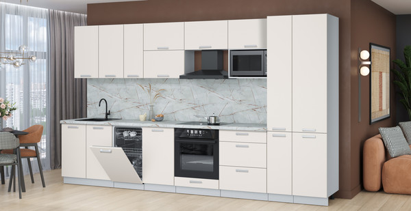 Изображение товара Кухонный гарнитур Интерлиния Мила Лайт 3.6-ПМ4  (персидский жемчуг/персидский жемчуг/серый каспий)