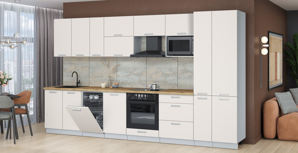 Изображение товара Кухонный гарнитур Интерлиния Мила Лайт 3.6-ПМ4 (персидский жемчуг/персидский жемчуг/дуб бунратти)