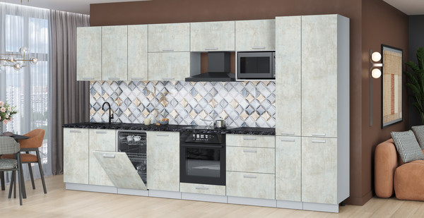 Изображение товара Кухонный гарнитур Интерлиния Мила Лайт 3.6-ПМ4 (бетон лайт/бетон лайт/кастилло темный)