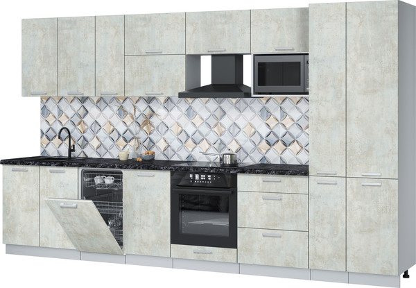 Изображение товара Кухонный гарнитур Интерлиния Мила Лайт 3.6-ПМ4 (бетон лайт/бетон лайт/кастилло темный)