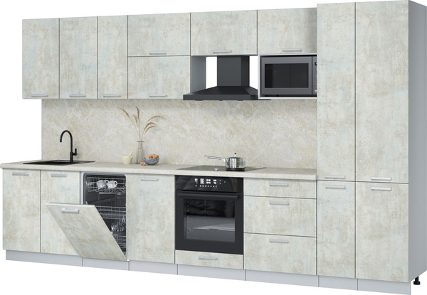 Изображение товара Кухонный гарнитур Интерлиния Мила Лайт 3.6-ПМ4  (бетон лайт/бетон лайт/опал светлый)