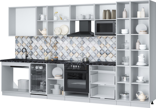 Изображение товара Кухонный гарнитур Интерлиния Мила Лайт 3.6-ПМ4  (бетон лайт/бетон лайт/опал светлый)