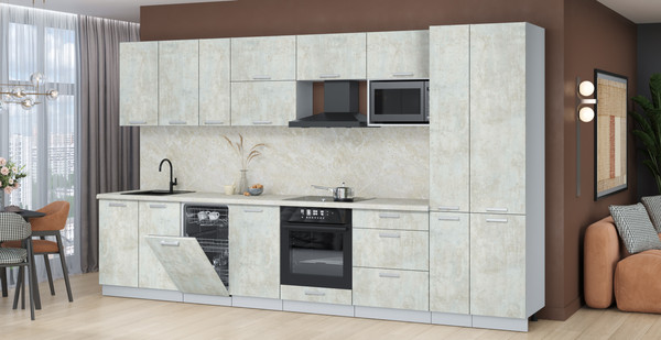 Изображение товара Кухонный гарнитур Интерлиния Мила Лайт 3.6-ПМ4  (бетон лайт/бетон лайт/опал светлый)