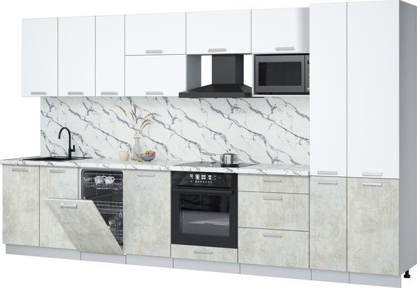 Изображение товара Кухонный гарнитур Интерлиния Мила Лайт 3.6-ПМ4 (белый платинум/бетон лайт/белый гранит)