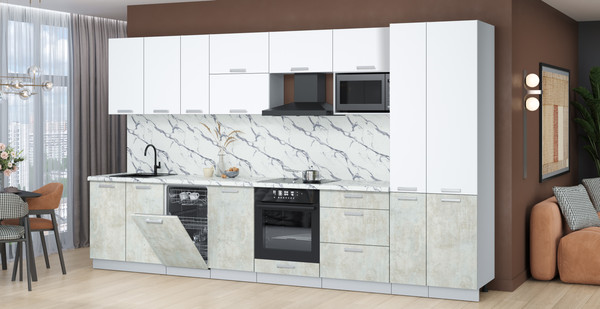 Изображение товара Кухонный гарнитур Интерлиния Мила Лайт 3.6-ПМ4 (белый платинум/бетон лайт/белый гранит)