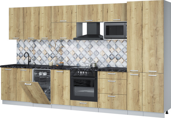 Изображение товара Кухонный гарнитур Интерлиния Мила Лайт 3.6-ПМ4 (дуб золотой/дуб золотой/кастилло темный)