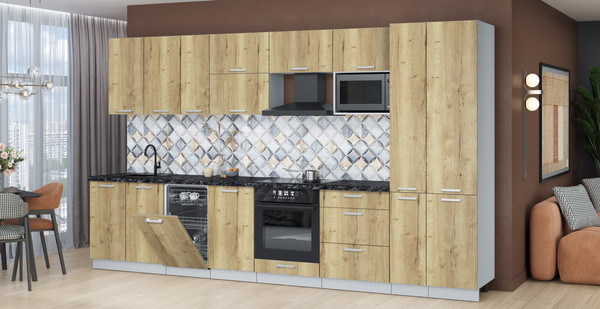 Изображение товара Кухонный гарнитур Интерлиния Мила Лайт 3.6-ПМ4 (дуб золотой/дуб золотой/кастилло темный)