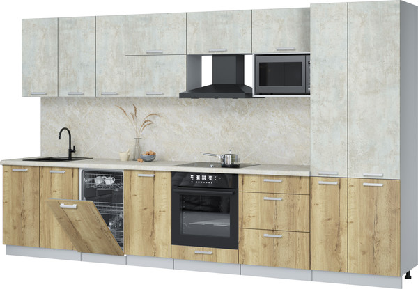 Изображение товара Кухонный гарнитур Интерлиния Мила Лайт 3.6-ПМ4 (бетон лайт/дуб золотой/опал светлый)