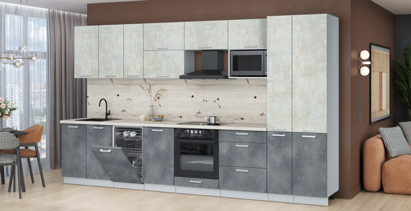 Изображение товара Кухонный гарнитур Интерлиния Мила Лайт 3.6-ПМ4 (бетон лайт/бетон портленд/бискайская сосна)