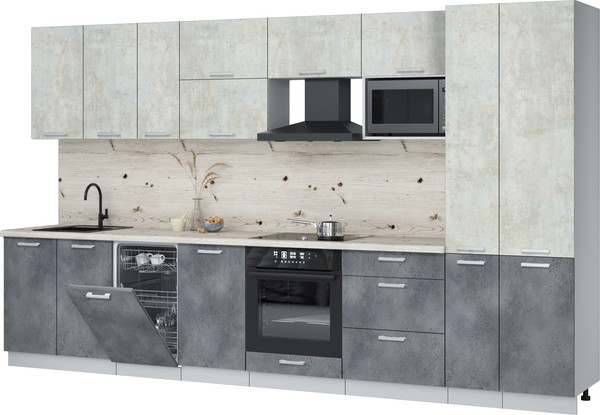 Изображение товара Кухонный гарнитур Интерлиния Мила Лайт 3.6-ПМ4 (бетон лайт/бетон портленд/бискайская сосна)