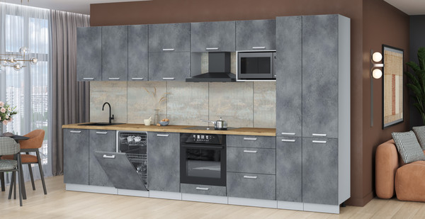 Изображение товара Кухонный гарнитур Интерлиния Мила Лайт 3.6-ПМ4 (бетон портленд/бетон портленд/дуб бунратти)