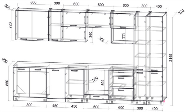 Изображение товара Кухонный гарнитур Интерлиния Мила Лайт 3.6-ПМ4  (дуб белый/бетон портленд/травертин серый)