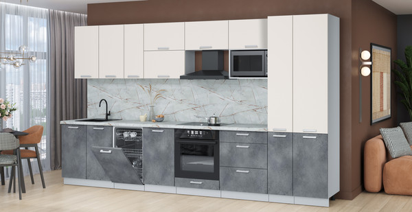 Изображение товара Кухонный гарнитур Интерлиния Мила Лайт 3.6-ПМ4 (персидский жемчуг/бетон портленд/серый каспий)