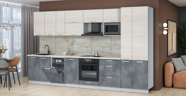 Изображение товара Кухонный гарнитур Интерлиния Мила Лайт 3.6-ПМ4 (вудлайн кремовый/бетон портленд/бискайская сосна)