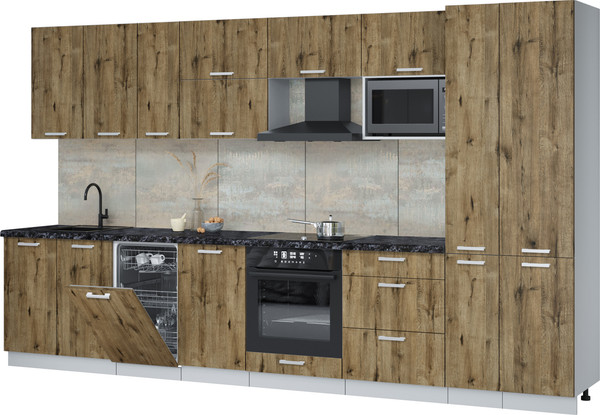 Изображение товара Кухонный гарнитур Интерлиния Мила Лайт 3.6-ПМ4 (дуб веллингтон/дуб веллингтон/кастилло темный)