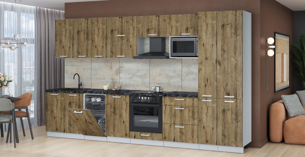 Изображение товара Кухонный гарнитур Интерлиния Мила Лайт 3.6-ПМ4 (дуб веллингтон/дуб веллингтон/кастилло темный)