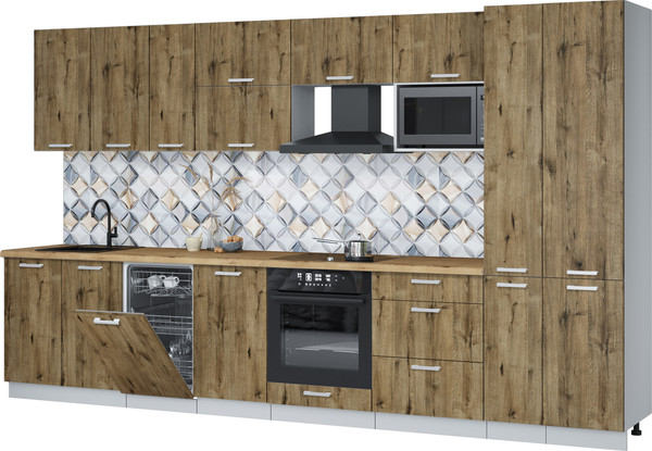 Изображение товара Кухонный гарнитур Интерлиния Мила Лайт 3.6-ПМ4 (дуб веллингтон/дуб веллингтон/дуб бунратти)