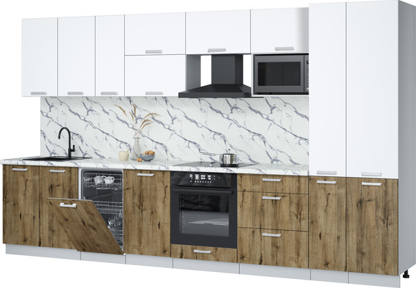 Изображение товара Кухонный гарнитур Интерлиния Мила Лайт 3.6-ПМ4 (белый платинум/дуб веллингтон/белый гранит)