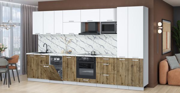 Изображение товара Кухонный гарнитур Интерлиния Мила Лайт 3.6-ПМ4 (белый платинум/дуб веллингтон/белый гранит)