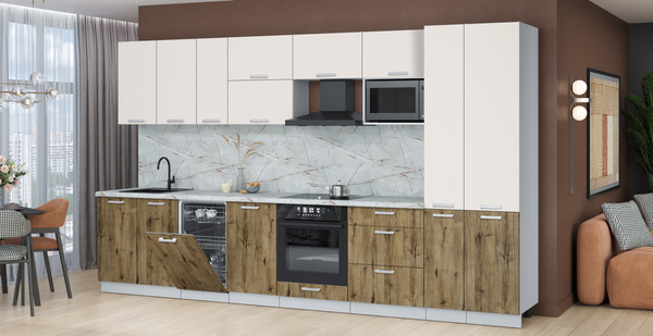 Изображение товара Кухонный гарнитур Интерлиния Мила Лайт 3.6-ПМ4 (персидский жемчуг/дуб веллингтон/серый каспий)