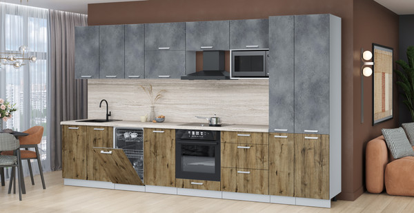 Изображение товара Кухонный гарнитур Интерлиния Мила Лайт 3.6-ПМ4  (бетон портленд/дуб веллингтон/травертин серый)