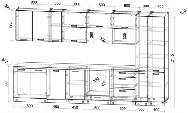 Изображение товара Кухонный гарнитур Интерлиния Мила Лайт 3.6-ПМ4 (бетон лайт/дуб веллингтон/кастилло темный)