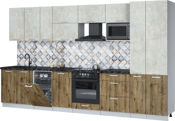 Изображение товара Кухонный гарнитур Интерлиния Мила Лайт 3.6-ПМ4 (бетон лайт/дуб веллингтон/кастилло темный)